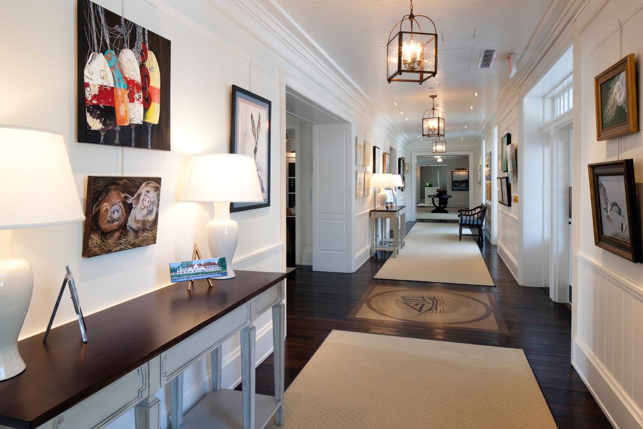 A hallway in the Gibson Island Club House on Gibson Island in Maryland renovated by Delbert Adams Construction Group, Commercial Construction division.